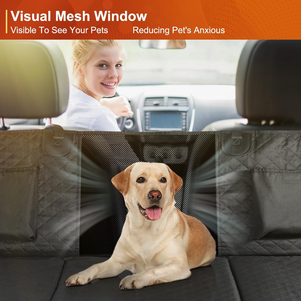 Dog Car Seat Hammock Cover with Hard Bottom & Mesh Window – Waterproof Bed