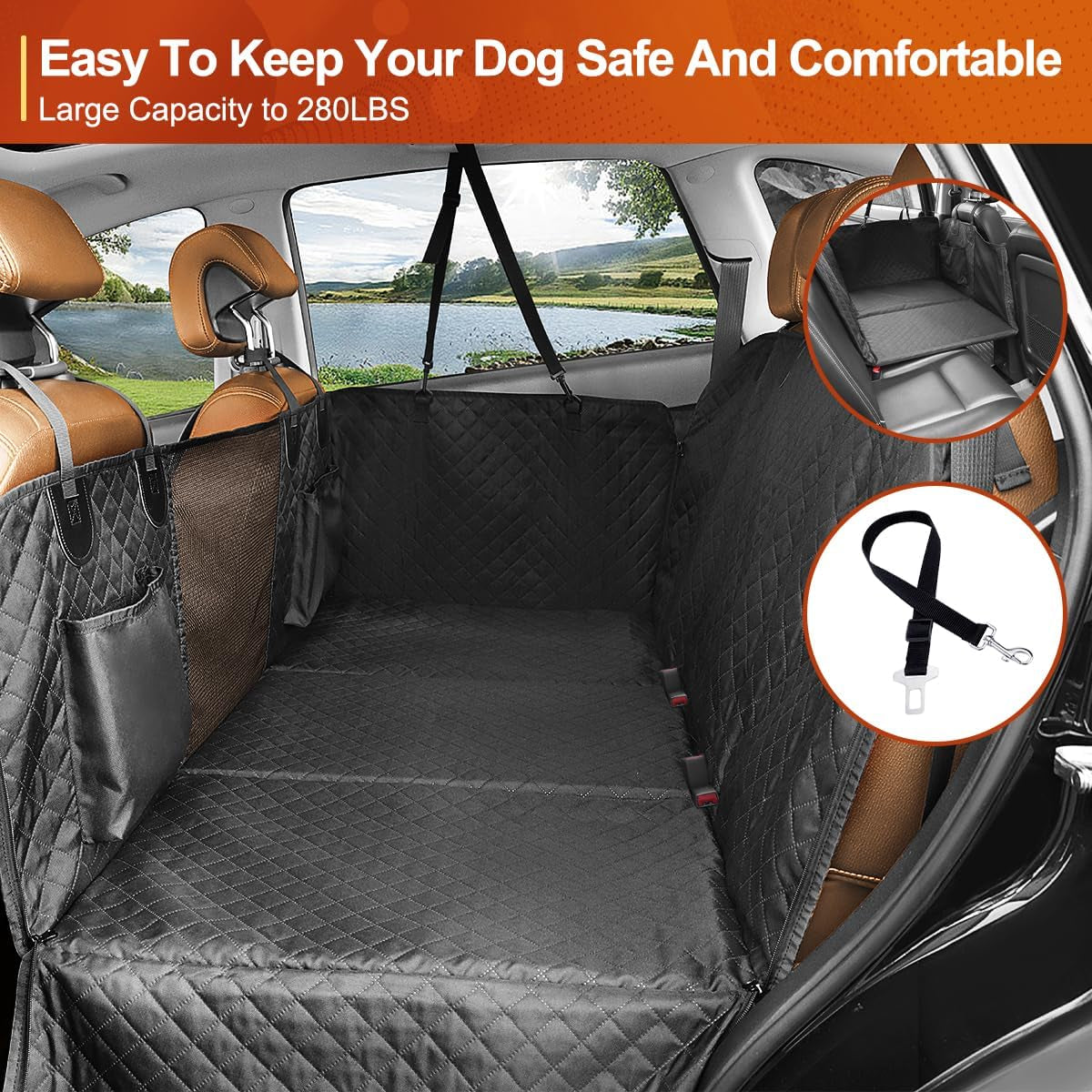 Dog Car Seat Hammock Cover with Hard Bottom & Mesh Window – Waterproof Bed