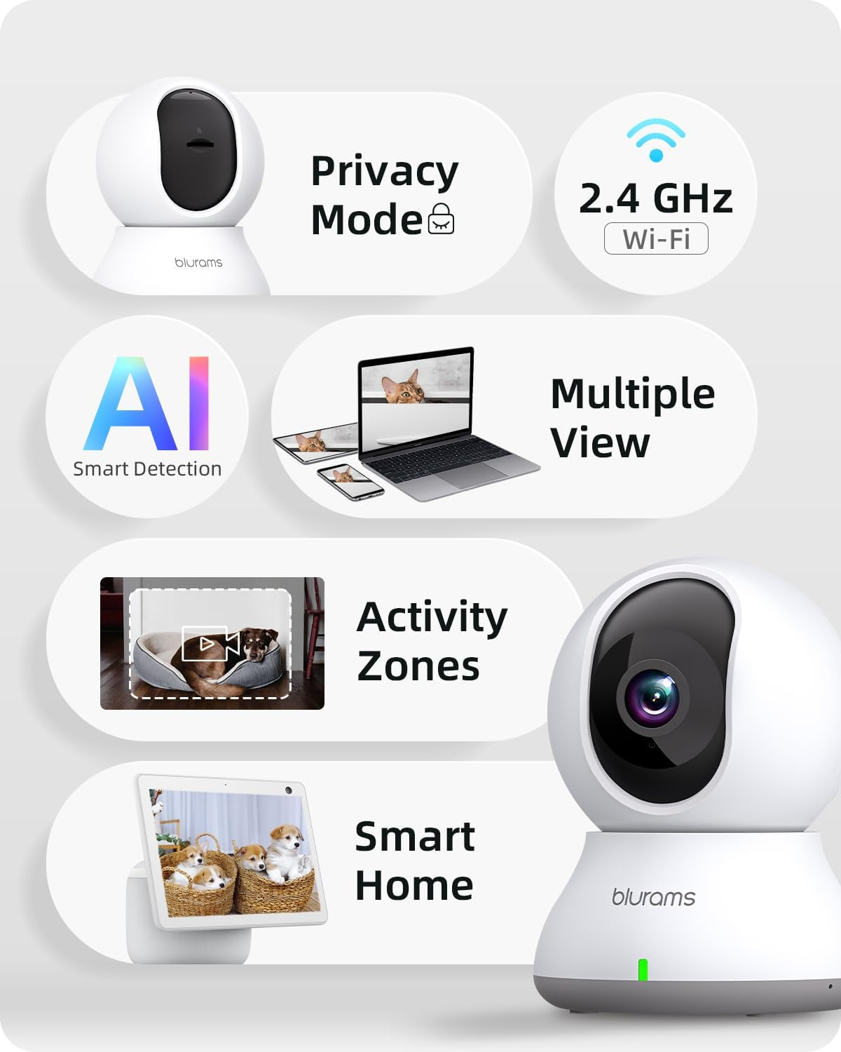 Indoor Security Camera 2K 360° Wi-Fi Pet, Puppy & Baby Monitor | 5 GHz, Alexa-Compatible