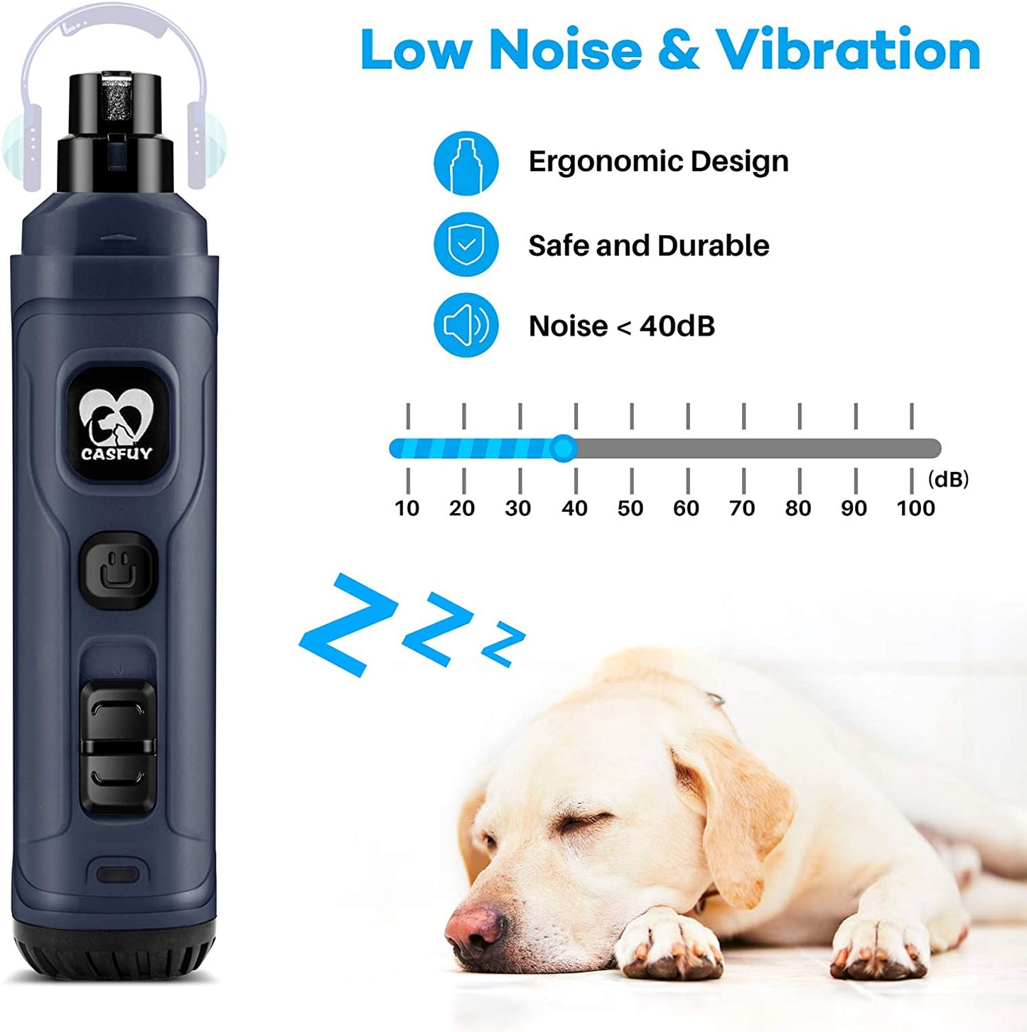 Dog Nail Grinder with Dual LED Light – Quiet 2-Speed Rechargeable Trimmer