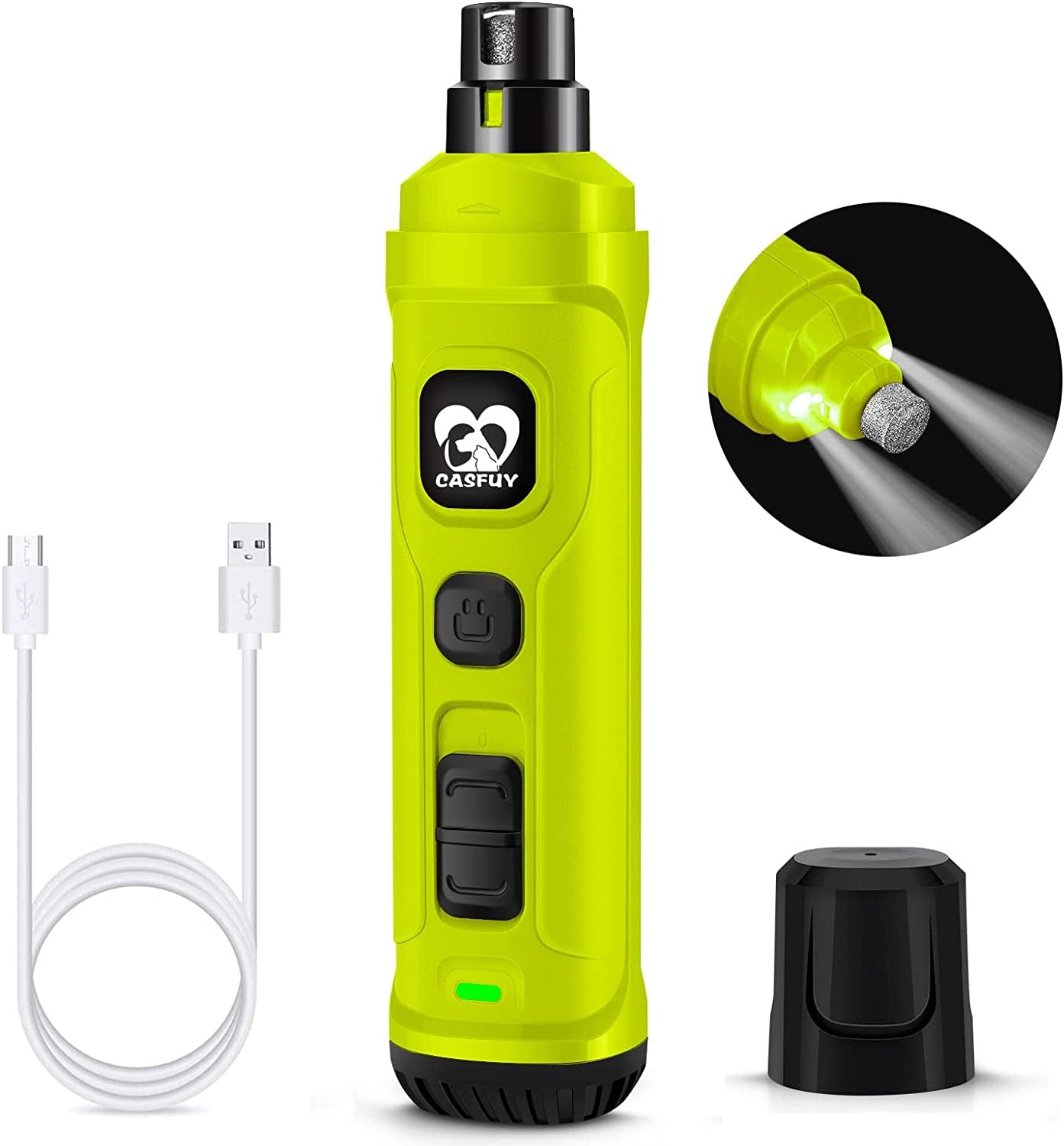 Dog Nail Grinder with Dual LED Light – Quiet 2-Speed Rechargeable Trimmer