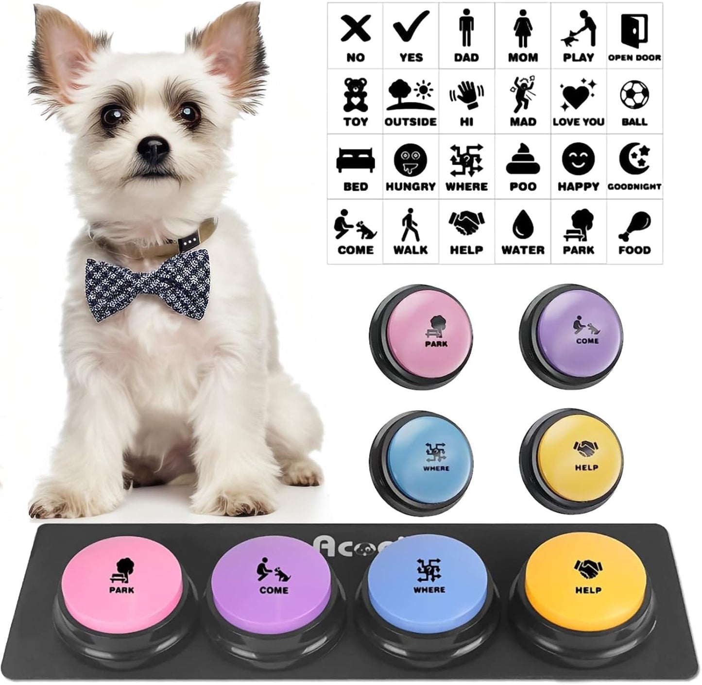Dog Buttons for Communication - 30-Sec Recordable & Waterproof Mat