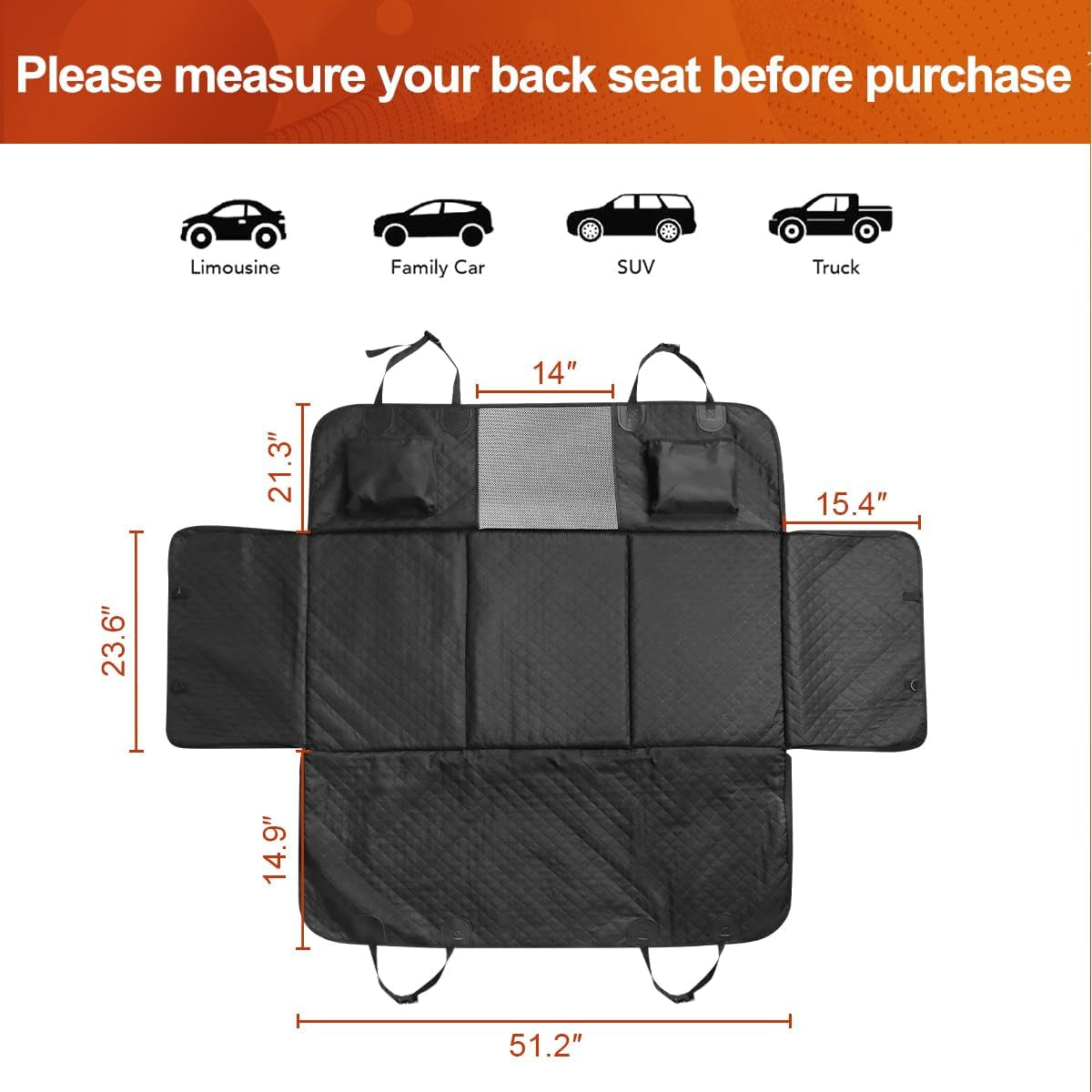 Dog Car Seat Hammock Cover with Hard Bottom & Mesh Window – Waterproof Bed