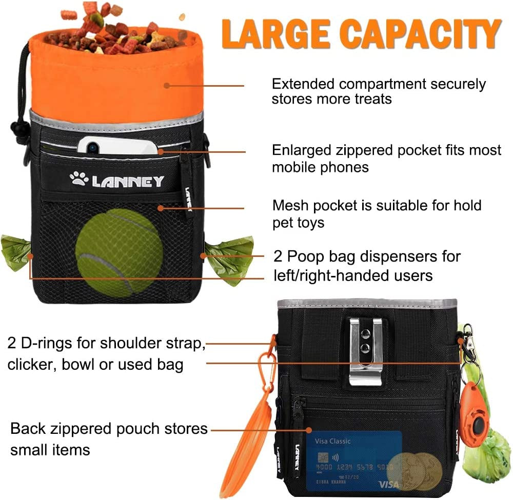 Dog Treat Pouch with Waist Belt & Drawstring – 600D Polyester Oxford