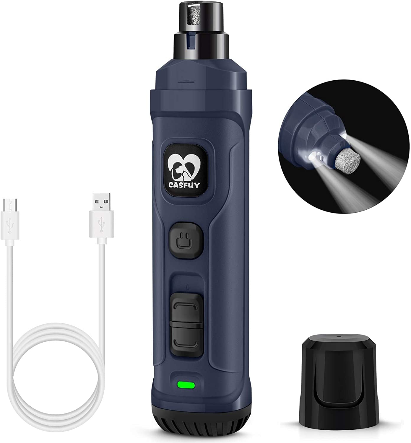 Dog Nail Grinder with Dual LED Light – Quiet 2-Speed Rechargeable Trimmer