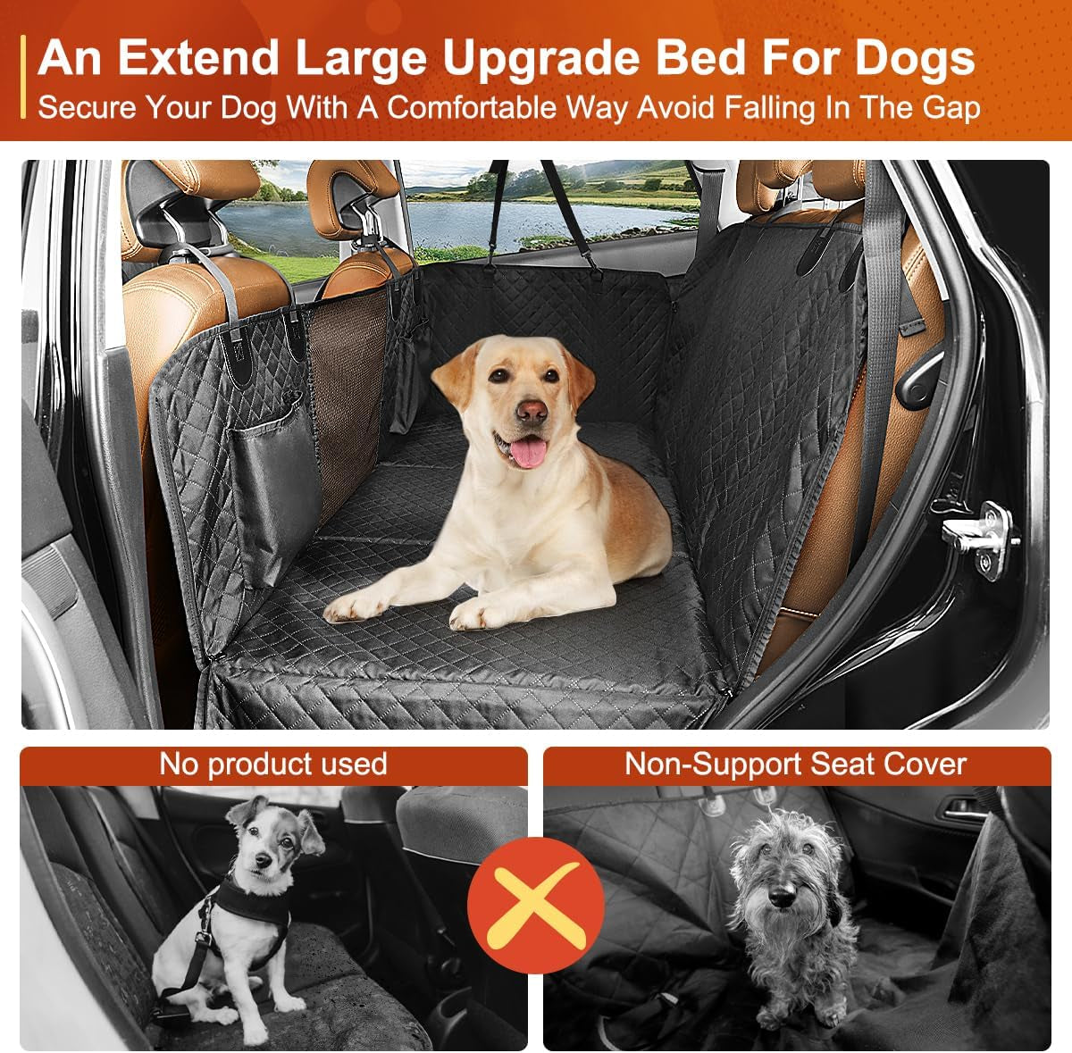 Dog Car Seat Hammock Cover with Hard Bottom & Mesh Window – Waterproof Bed