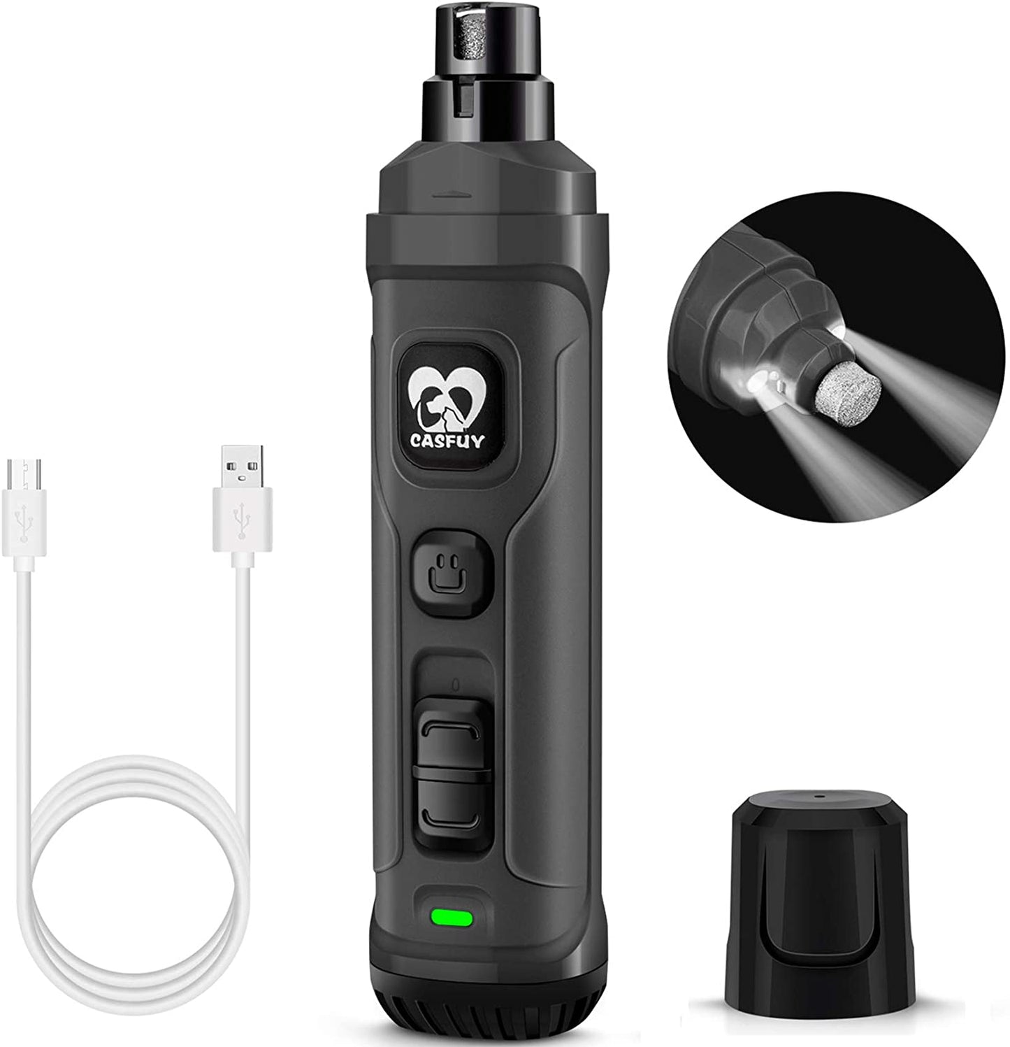 Dog Nail Grinder with Dual LED Light – Quiet 2-Speed Rechargeable Trimmer