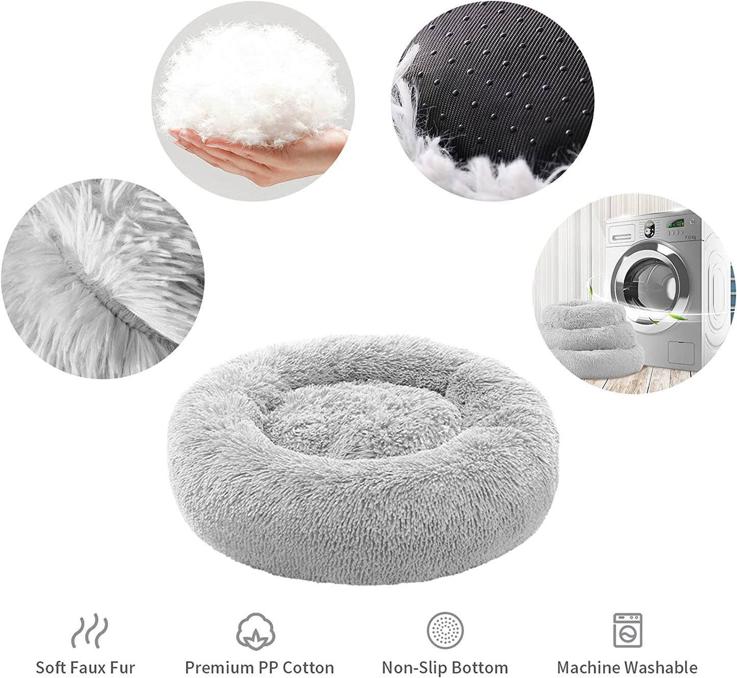 Calming Donut Dog & Cat Bed - Plush Anti-Anxiety, Non-Slip, Washable
