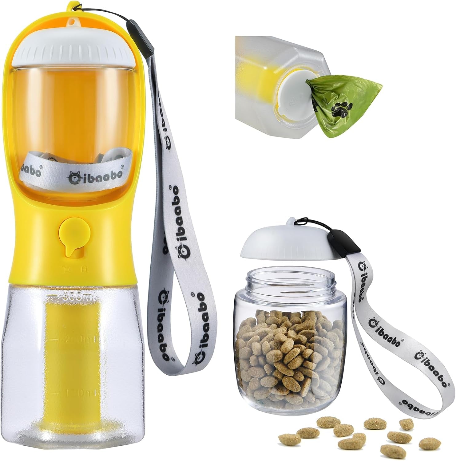 Dog Water Bottle & Food Container – Leak-Proof Travel Bowl with Poop Bag Holder