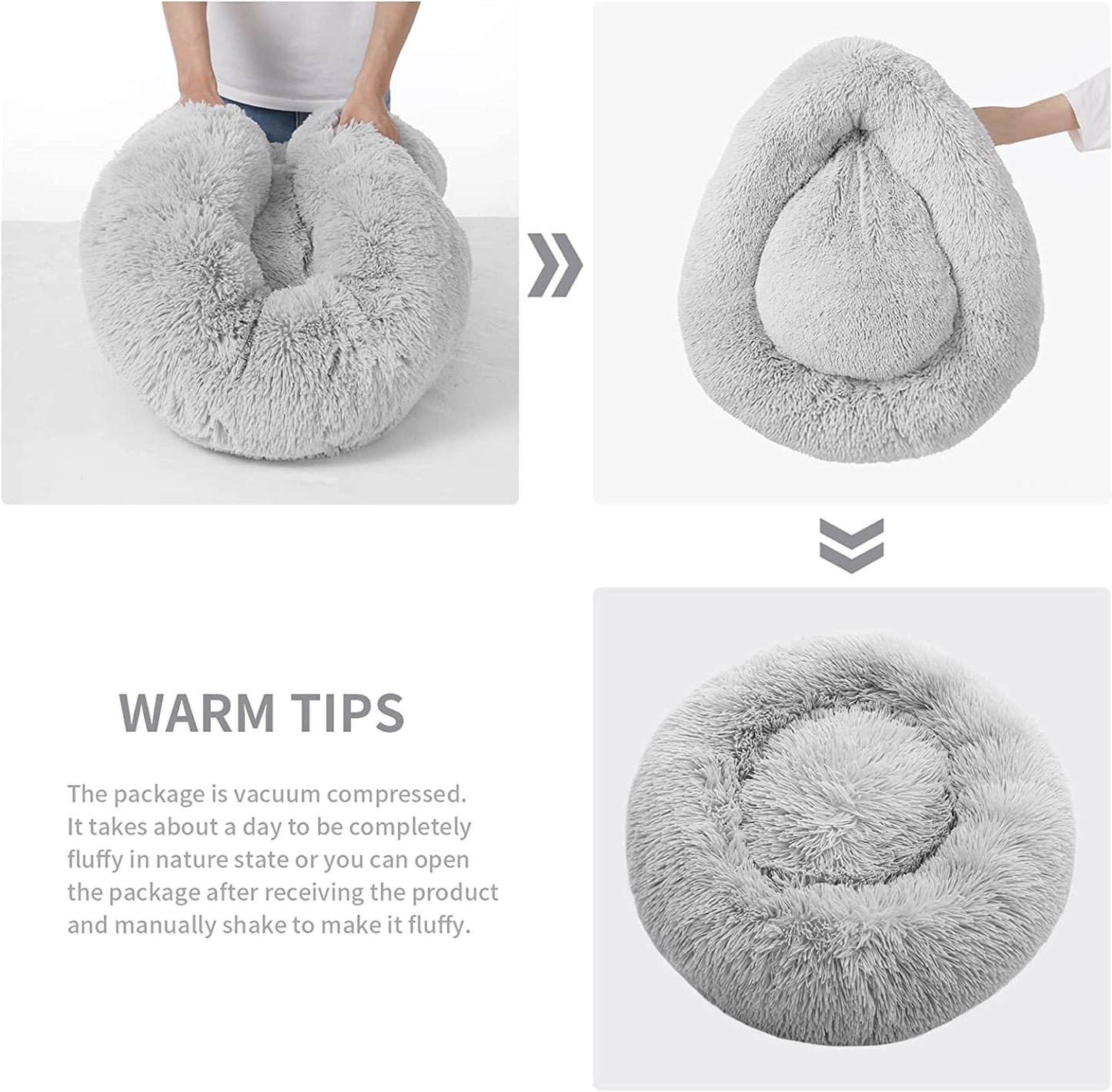 Calming Donut Dog & Cat Bed - Plush Anti-Anxiety, Non-Slip, Washable