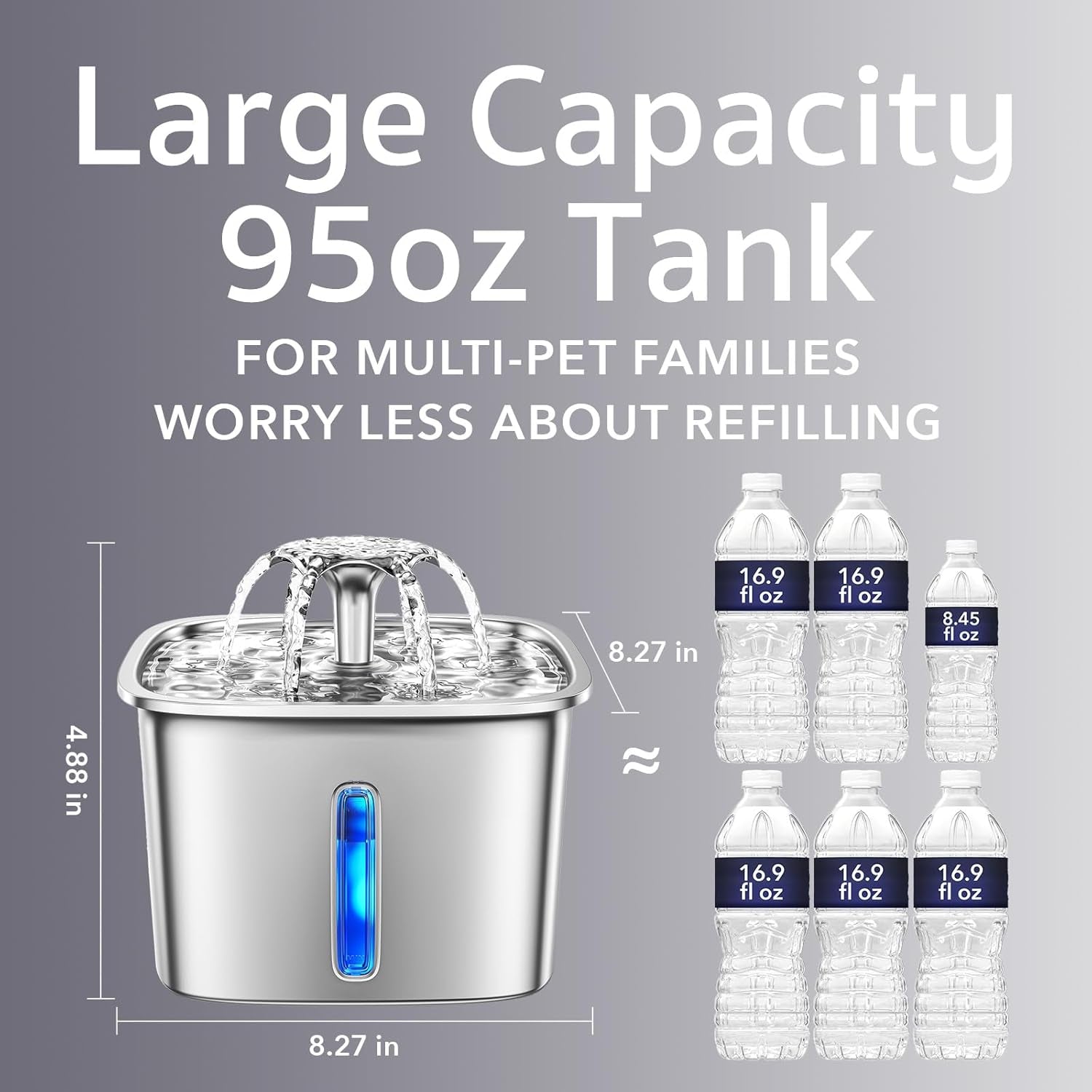Stainless Steel Pet Fountain 95oz – Award-Winning Automatic Cat & Dog Waterer