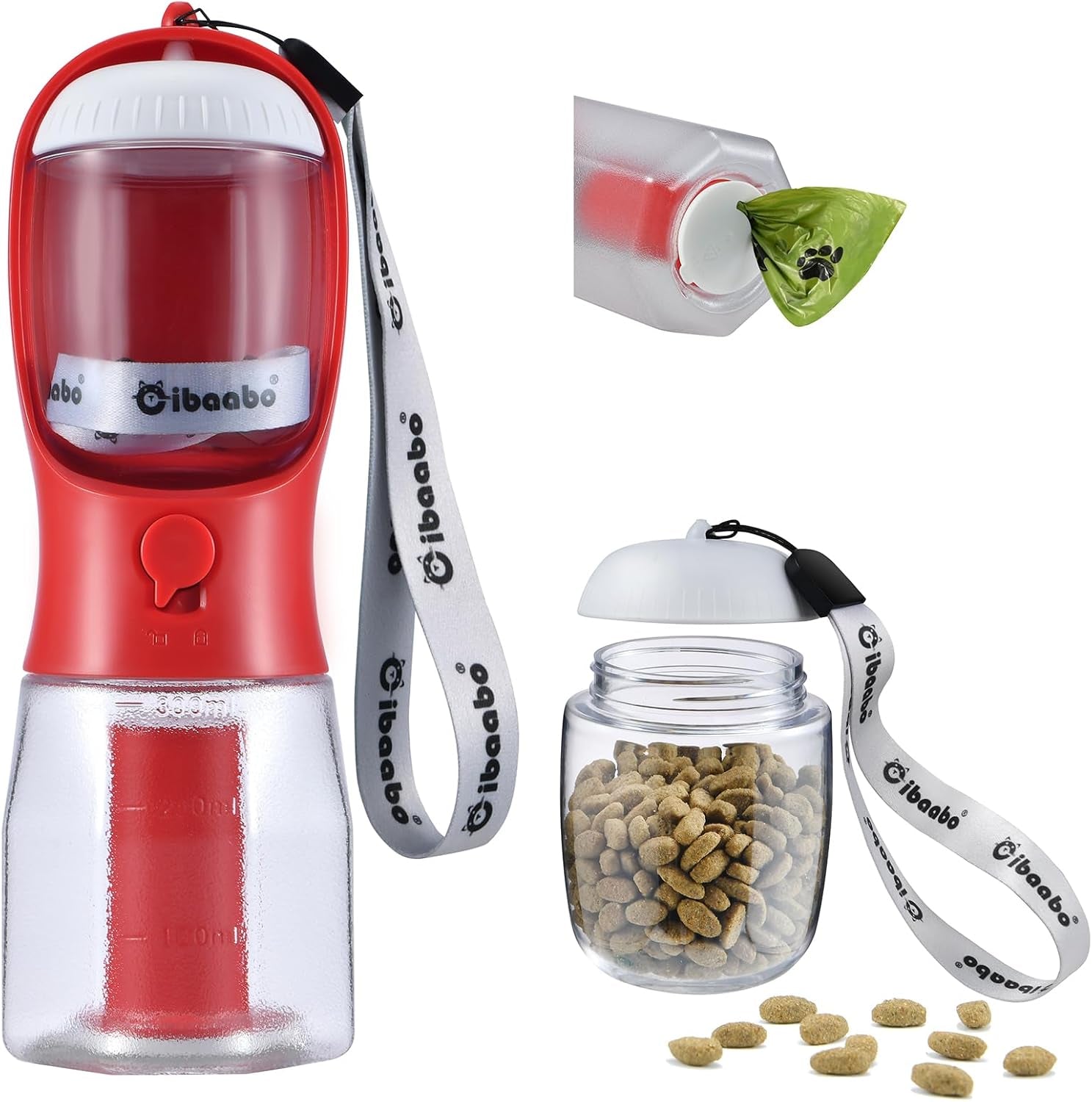 Dog Water Bottle & Food Container – Leak-Proof Travel Bowl with Poop Bag Holder