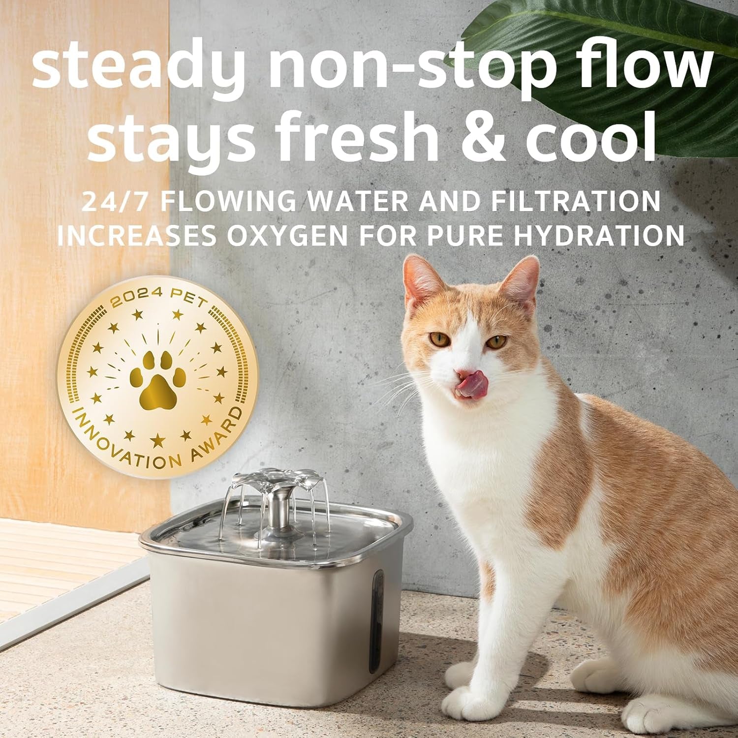 Stainless Steel Pet Fountain 95oz – Award-Winning Automatic Cat & Dog Waterer
