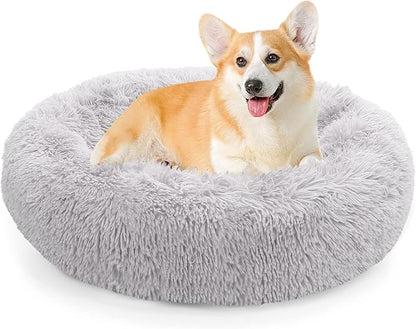 Calming Donut Dog & Cat Bed - Plush Anti-Anxiety, Non-Slip, Washable