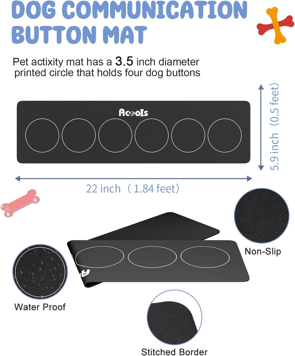 Dog Buttons for Communication - 30-Sec Recordable & Waterproof Mat