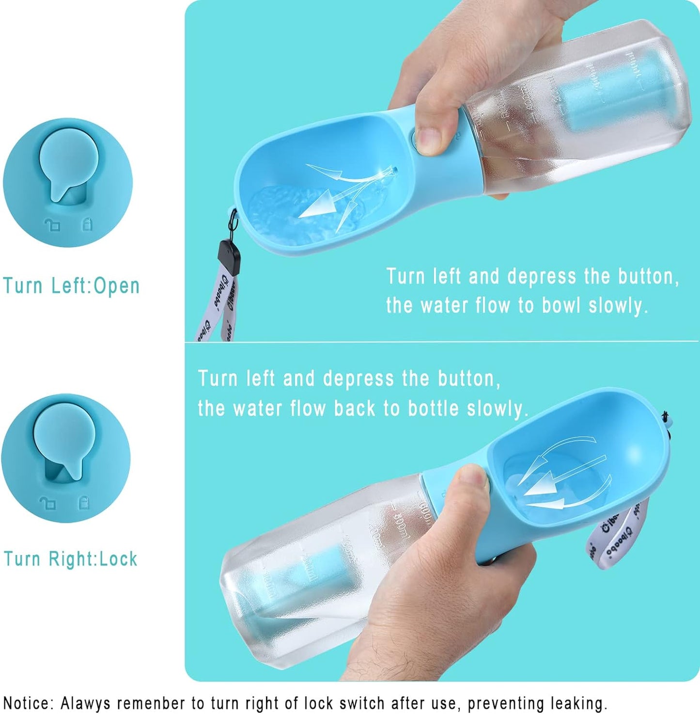 Dog Water Bottle & Food Container – Leak-Proof Travel Bowl with Poop Bag Holder