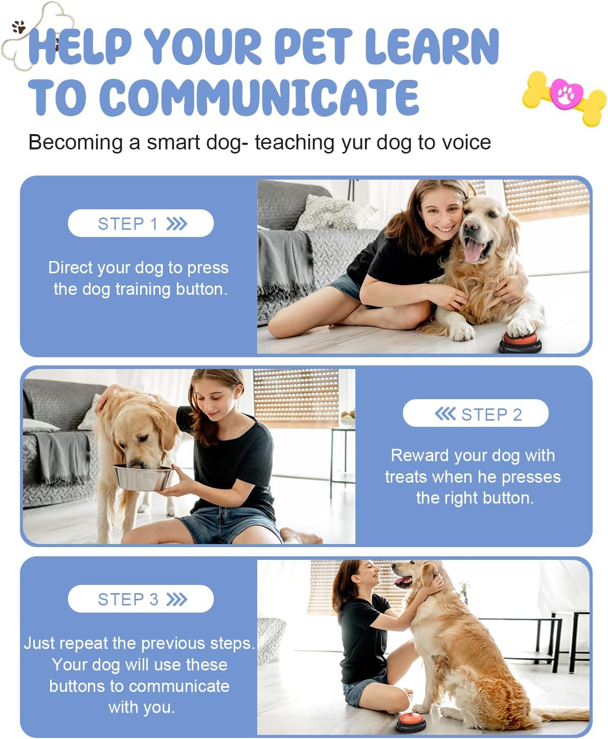 Dog Buttons for Communication - 30-Sec Recordable & Waterproof Mat