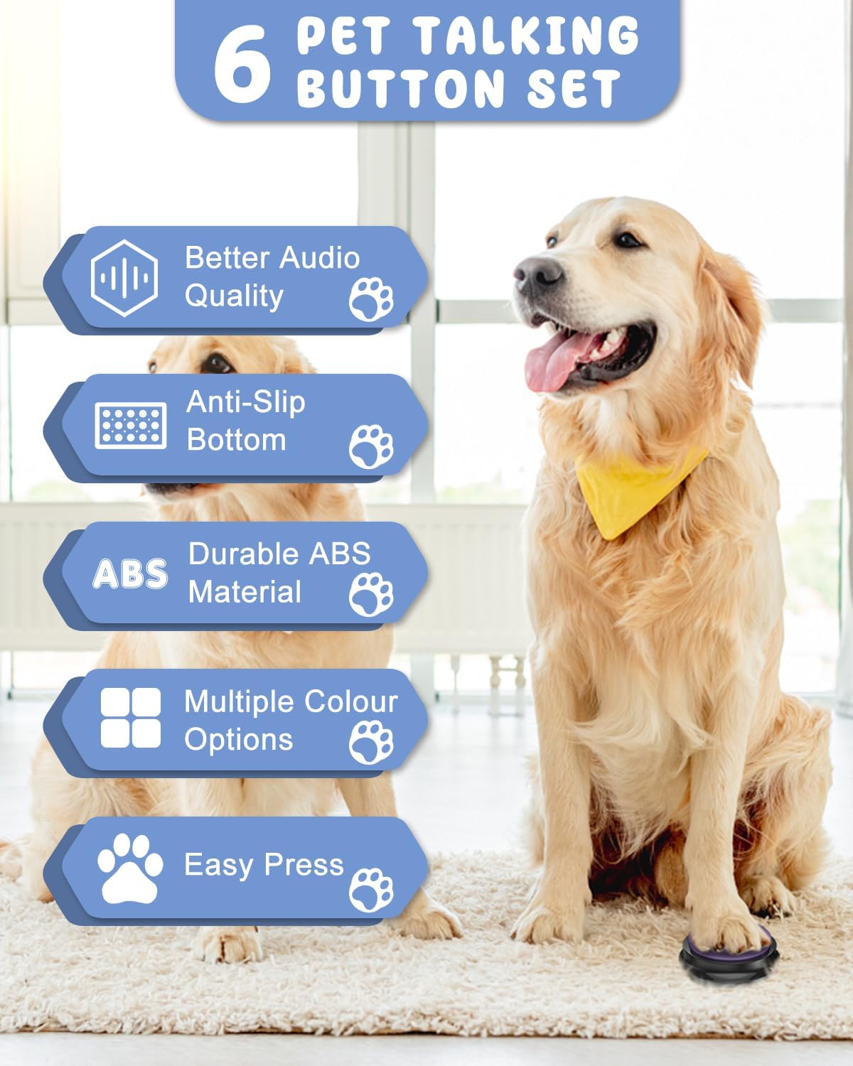 Dog Buttons for Communication - 30-Sec Recordable & Waterproof Mat