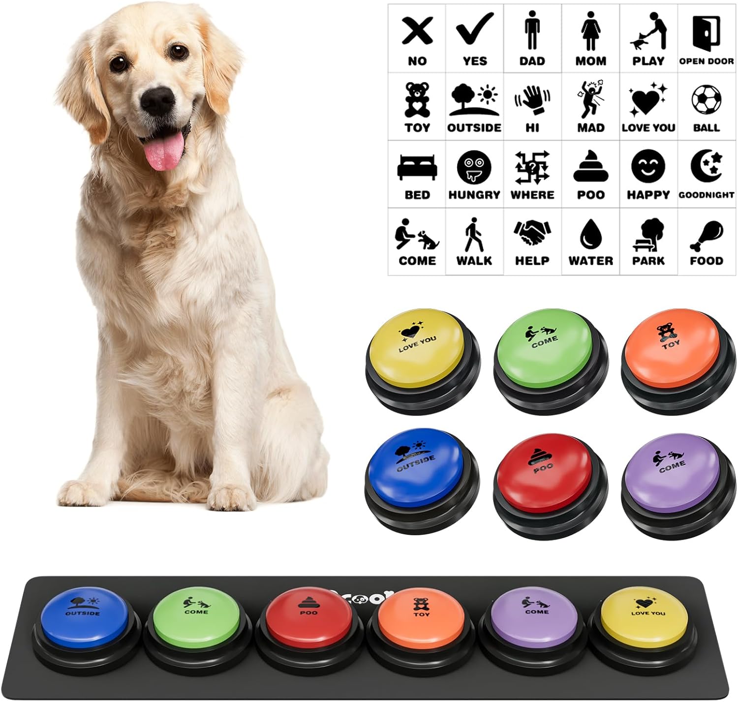 Dog Buttons for Communication - 30-Sec Recordable & Waterproof Mat