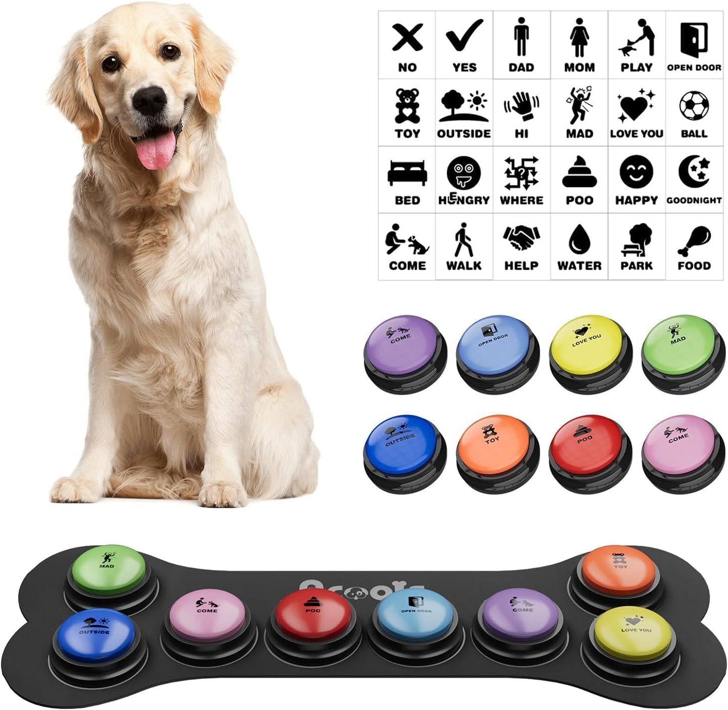 Dog Buttons for Communication - 30-Sec Recordable & Waterproof Mat