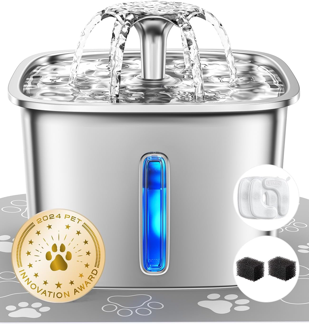 Stainless Steel Pet Fountain 95oz – Award-Winning Automatic Cat & Dog Waterer