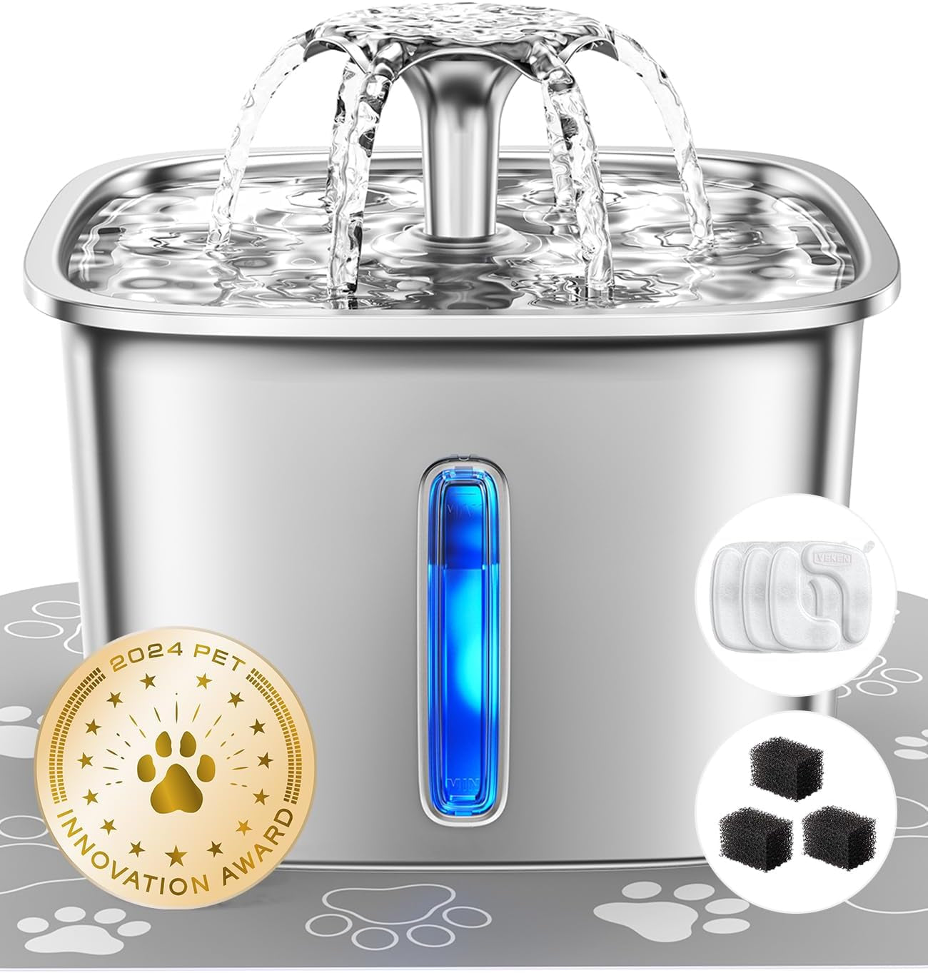 Stainless Steel Pet Fountain 95oz – Award-Winning Automatic Cat & Dog Waterer