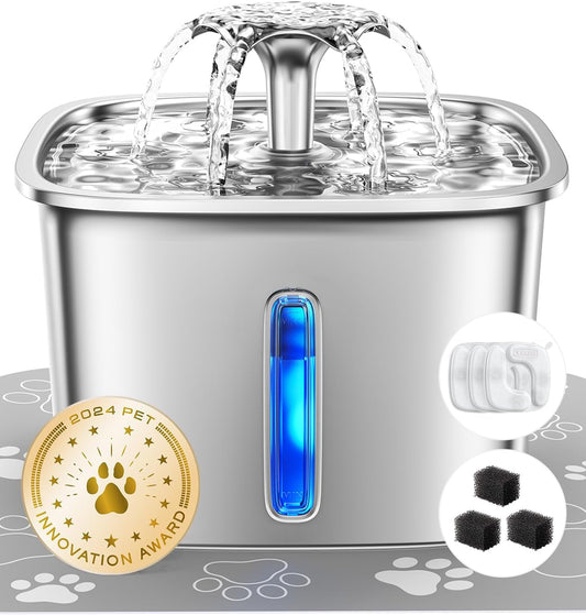 Stainless Steel Pet Fountain 95oz – Award-Winning Automatic Cat & Dog Waterer