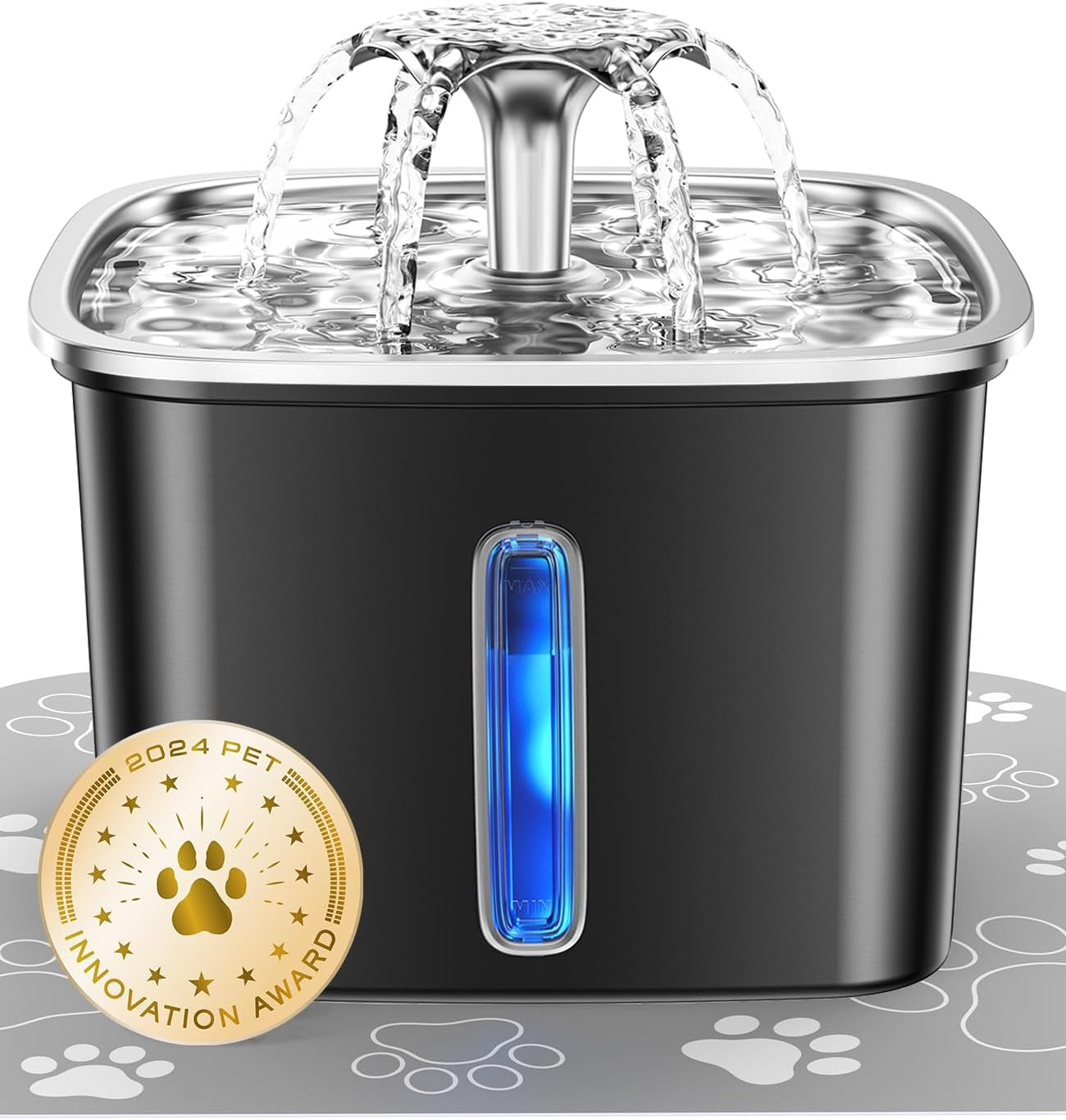 Stainless Steel Pet Fountain 95oz – Award-Winning Automatic Cat & Dog Waterer