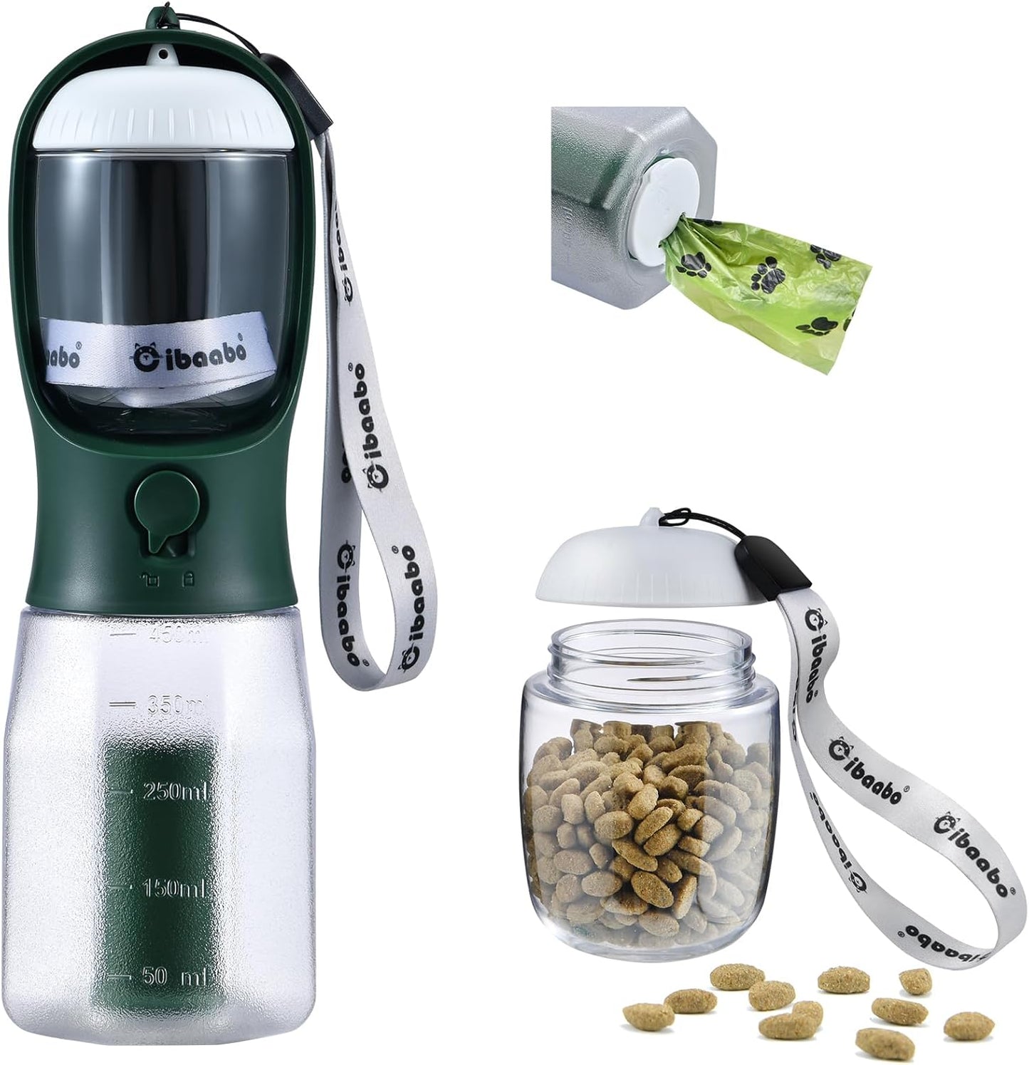 Dog Water Bottle & Food Container – Leak-Proof Travel Bowl with Poop Bag Holder