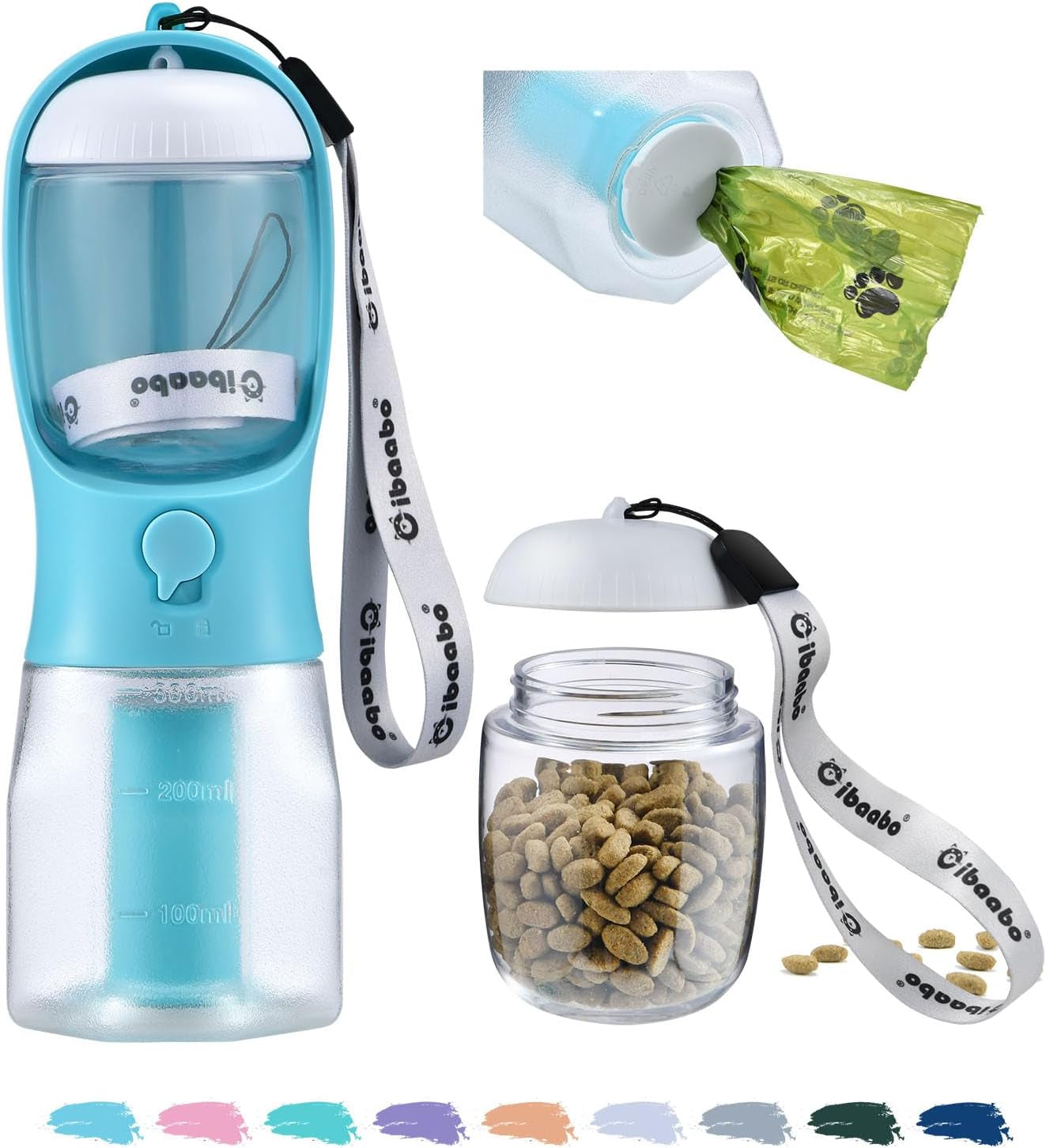 Dog Water Bottle & Food Container – Leak-Proof Travel Bowl with Poop Bag Holder