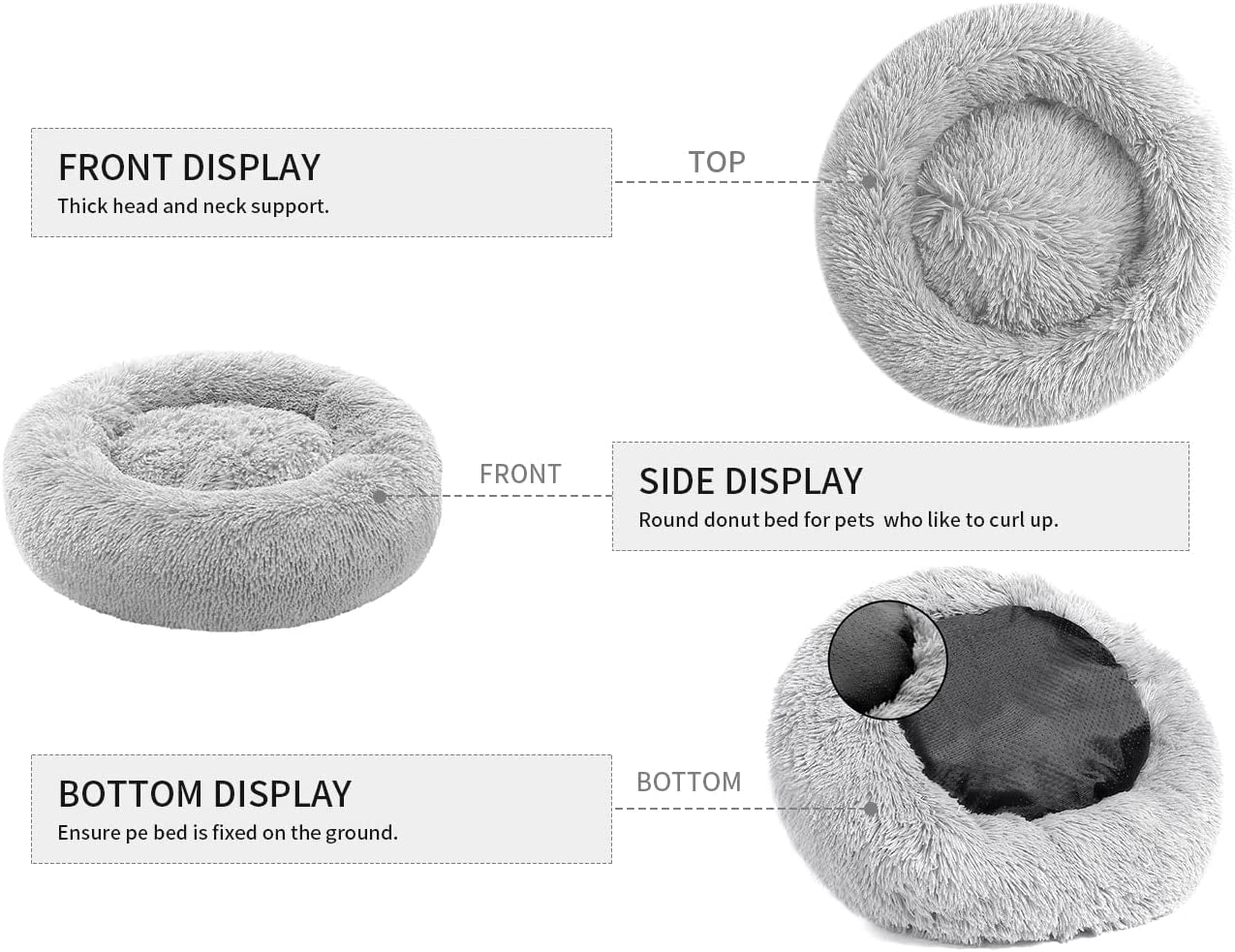 Calming Donut Dog & Cat Bed - Plush Anti-Anxiety, Non-Slip, Washable