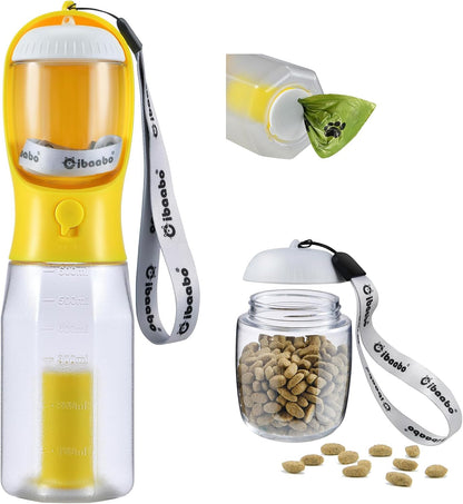 Dog Water Bottle & Food Container – Leak-Proof Travel Bowl with Poop Bag Holder