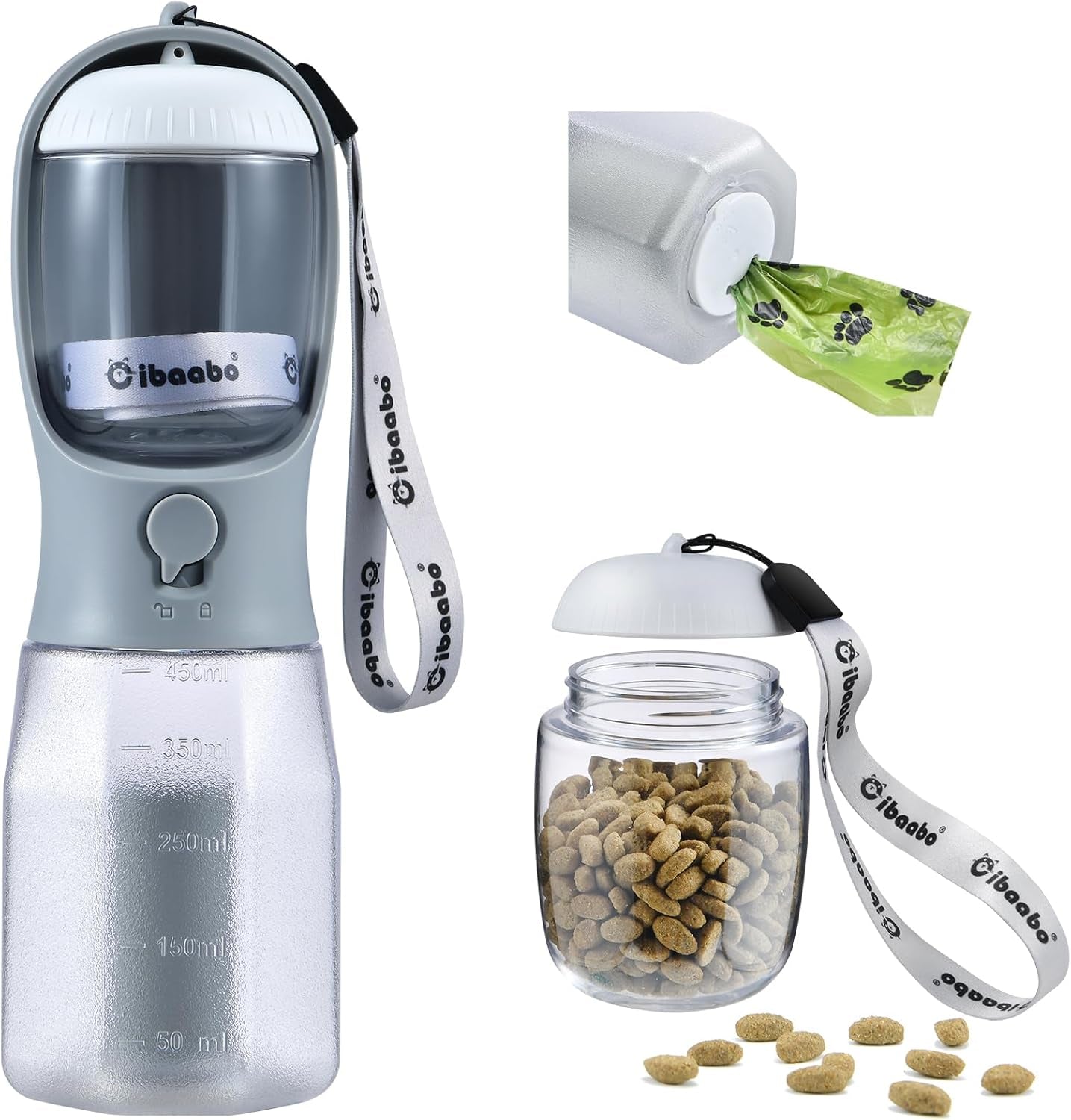 Dog Water Bottle & Food Container – Leak-Proof Travel Bowl with Poop Bag Holder